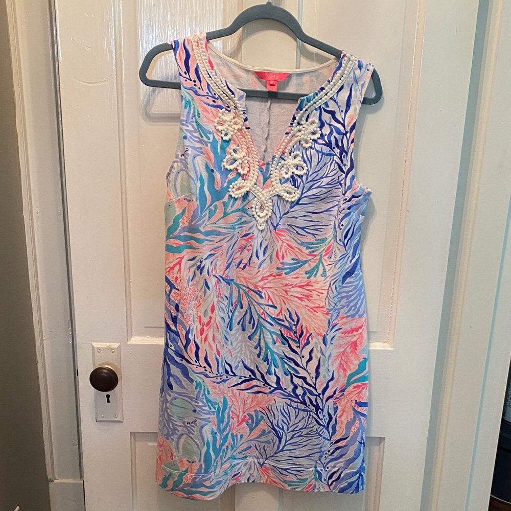 Lily Pulitzer Sleeveless Multicolor Dress with Beaded Neckline